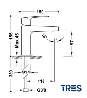 MEDIDAS MONOMANDO LAVABO FLAT TRES
